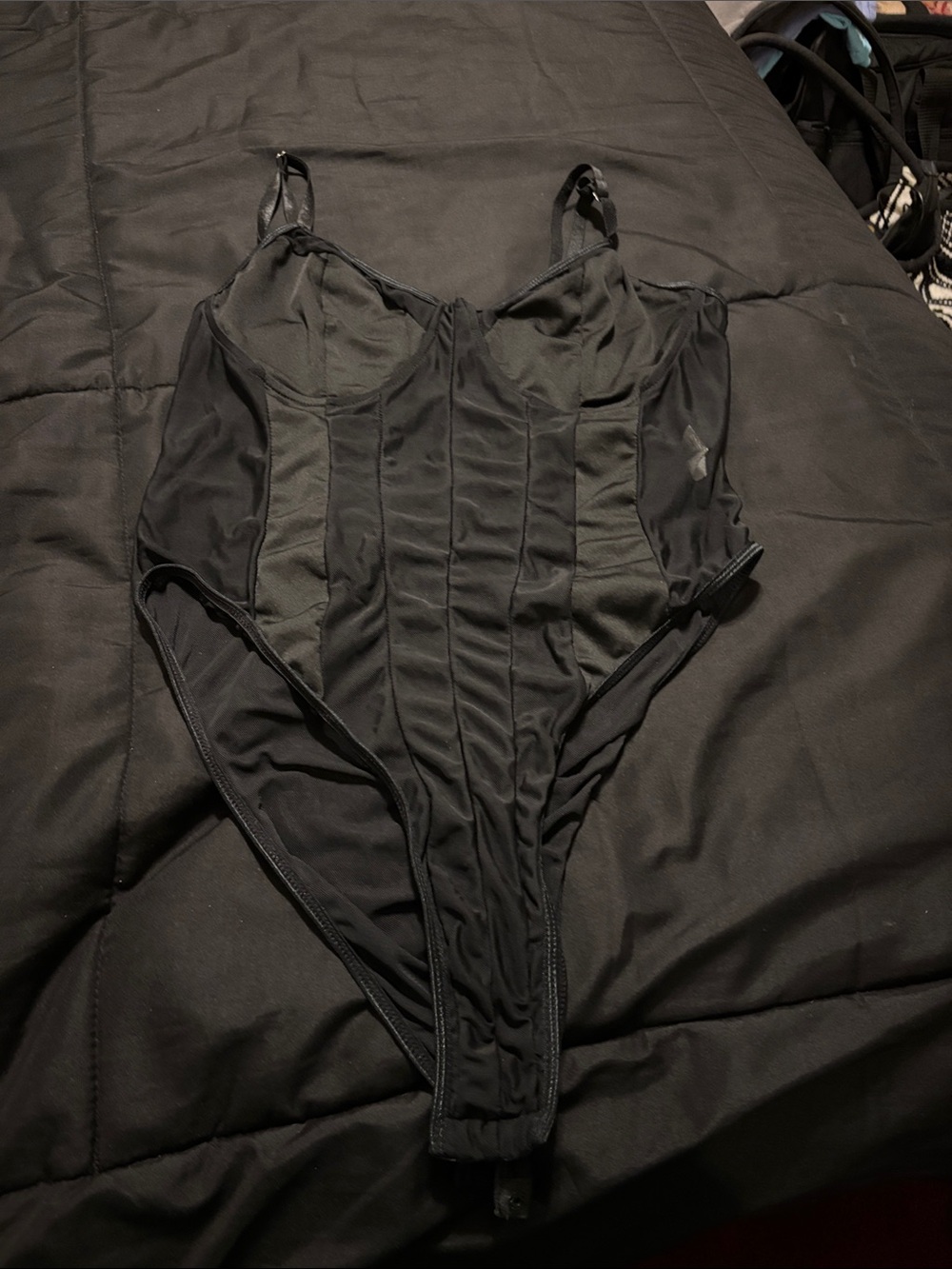 Black Mesh Bodysuit with Supportive Cups